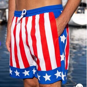 RSVLTS Rocky “Hearts on Fire” Swim Hybrid Shorts Red/White/Blue XL New With Tags